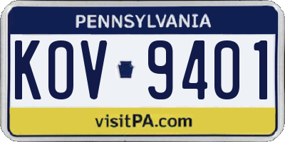 PA license plate KOV9401