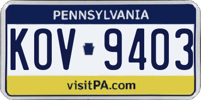 PA license plate KOV9403
