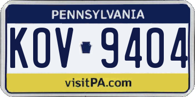 PA license plate KOV9404