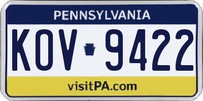 PA license plate KOV9422