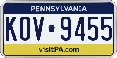 PA license plate KOV9455