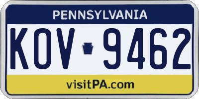 PA license plate KOV9462