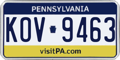 PA license plate KOV9463