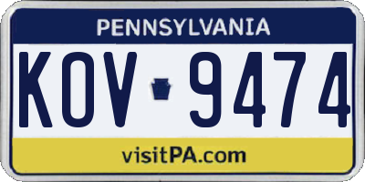 PA license plate KOV9474