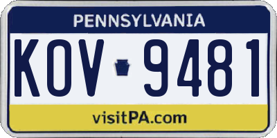 PA license plate KOV9481