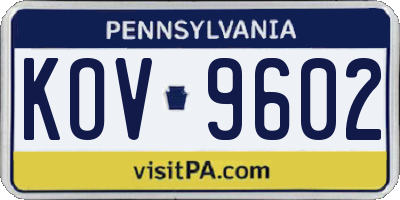 PA license plate KOV9602