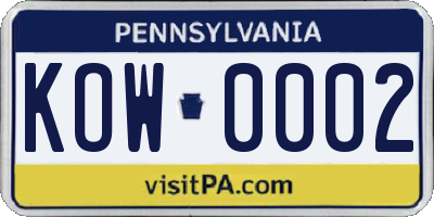 PA license plate KOW0002