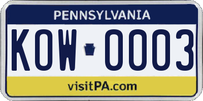 PA license plate KOW0003
