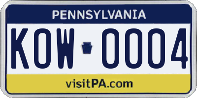 PA license plate KOW0004