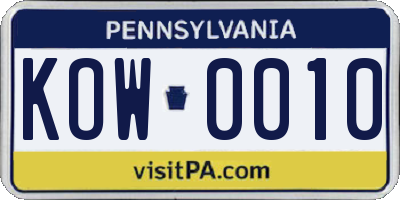 PA license plate KOW0010