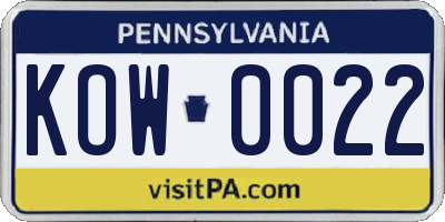 PA license plate KOW0022