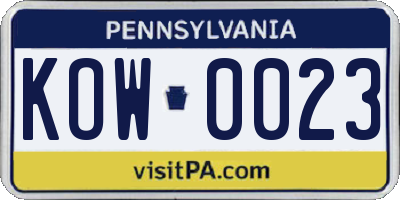 PA license plate KOW0023