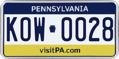 PA license plate KOW0028