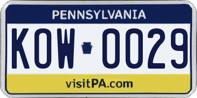 PA license plate KOW0029