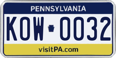 PA license plate KOW0032