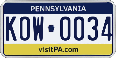 PA license plate KOW0034