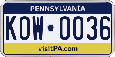 PA license plate KOW0036