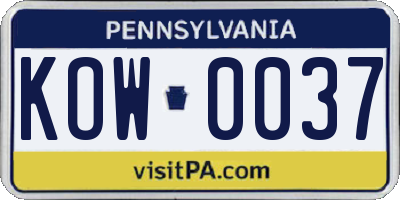 PA license plate KOW0037
