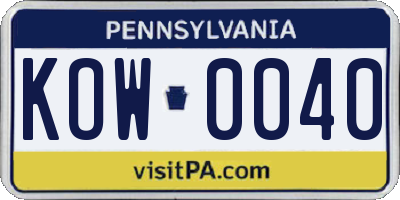 PA license plate KOW0040