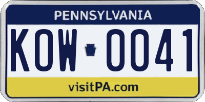 PA license plate KOW0041
