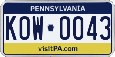 PA license plate KOW0043