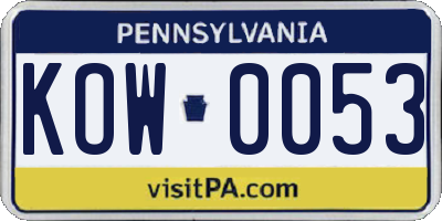 PA license plate KOW0053