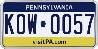PA license plate KOW0057