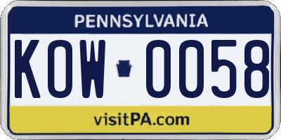 PA license plate KOW0058