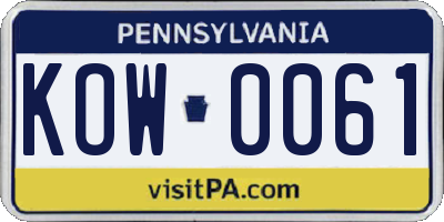 PA license plate KOW0061