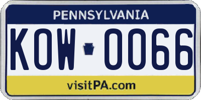 PA license plate KOW0066