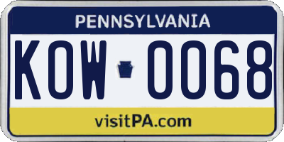 PA license plate KOW0068
