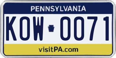 PA license plate KOW0071