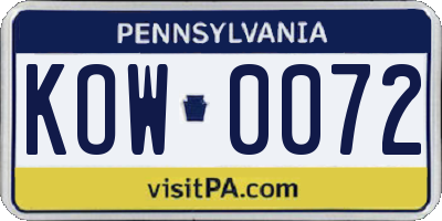 PA license plate KOW0072