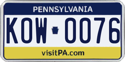 PA license plate KOW0076