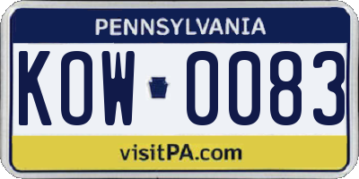 PA license plate KOW0083