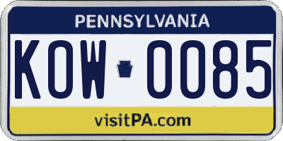 PA license plate KOW0085