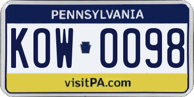 PA license plate KOW0098
