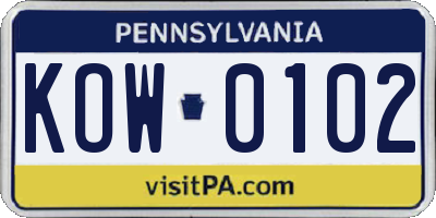 PA license plate KOW0102