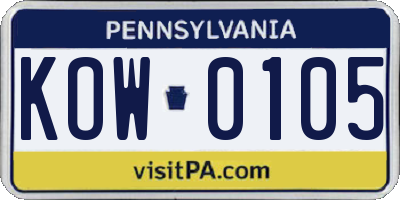 PA license plate KOW0105
