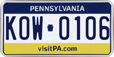PA license plate KOW0106