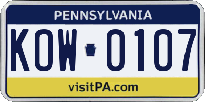 PA license plate KOW0107