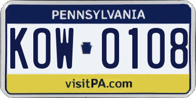 PA license plate KOW0108