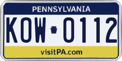 PA license plate KOW0112