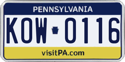PA license plate KOW0116