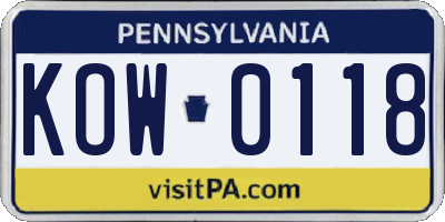 PA license plate KOW0118