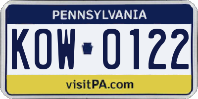PA license plate KOW0122