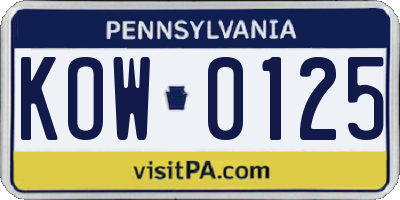 PA license plate KOW0125