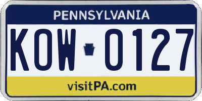 PA license plate KOW0127