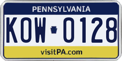 PA license plate KOW0128
