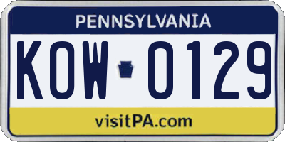 PA license plate KOW0129